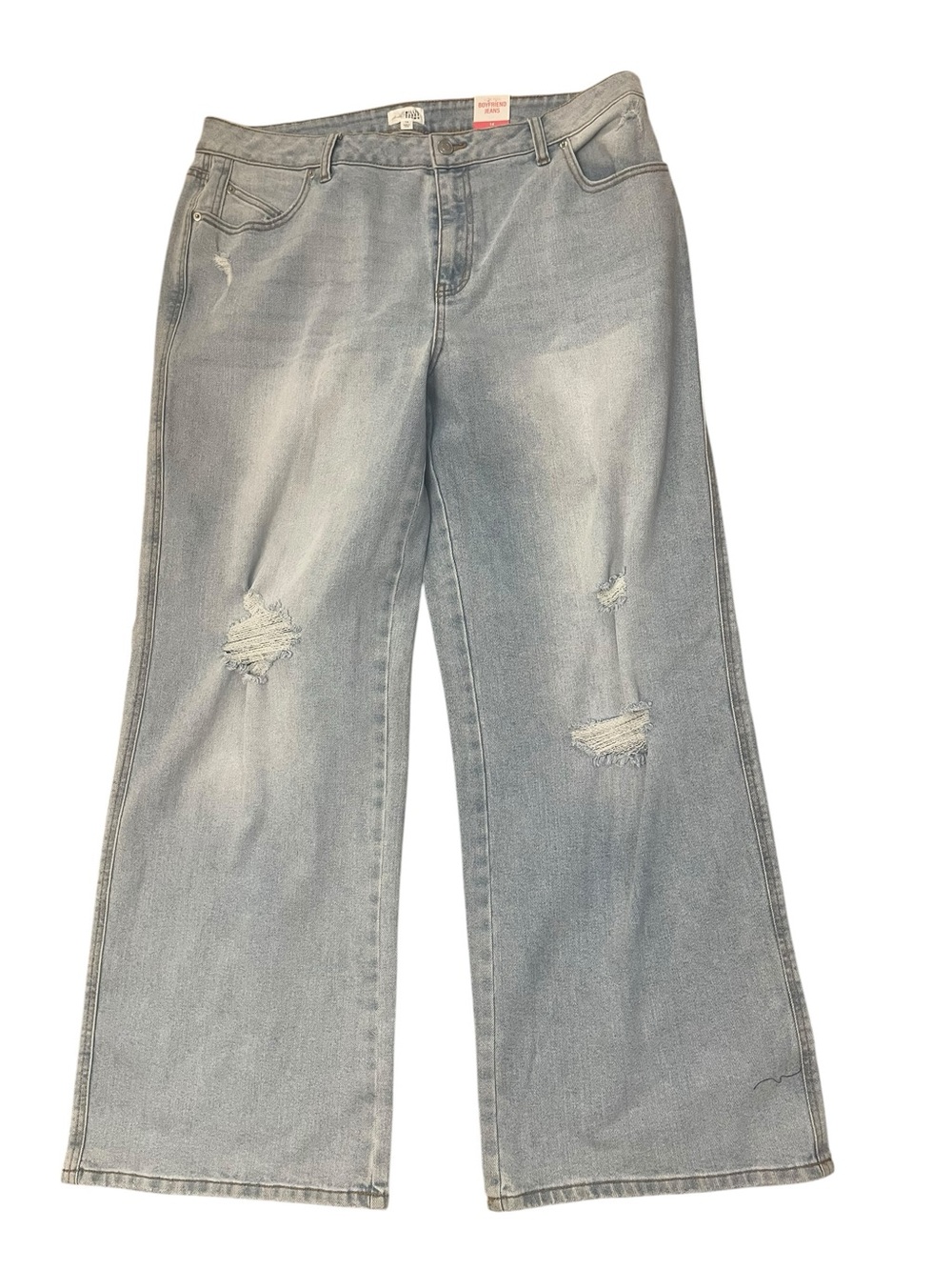 Everyday Light Wash Distressed Boyfriend Jeans - Wide Leg